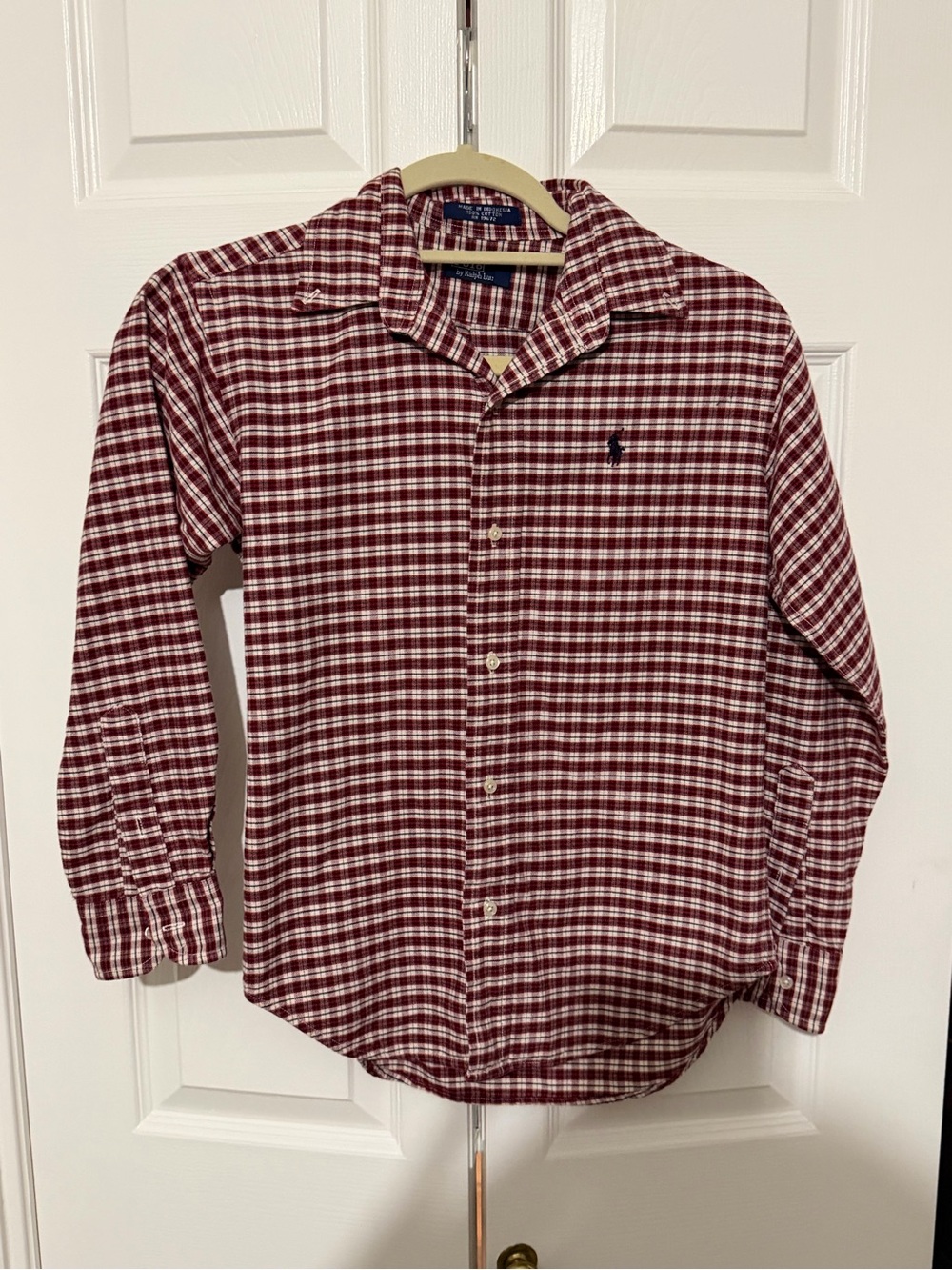 Ralph Lauren Maroon Plaid Long-Sleeve Shirt for Kids M